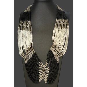 Black & White Bead Metal Collar Necklace & Earrings Set Vintage Statement